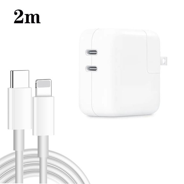 35W PD3.0 USB-C / Type-C Dual Port Charger with 2m Type-C to 8 Pin Data Cable, US Plug