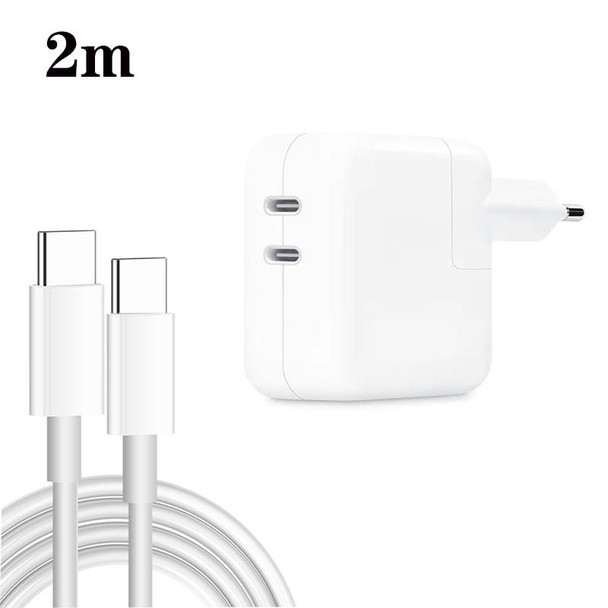 35W PD3.0 USB-C / Type-C Dual Port Charger with 2m Type-C to Type-C Data Cable, EU Plug