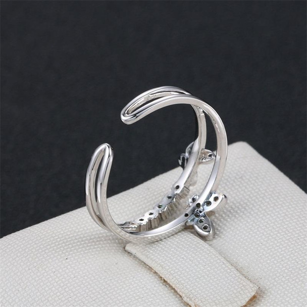 Women Fashion Cute Butterfly Shape Diamond Opening Ring(Platinum)