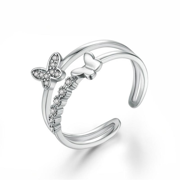 Women Fashion Cute Butterfly Shape Diamond Opening Ring(Platinum)