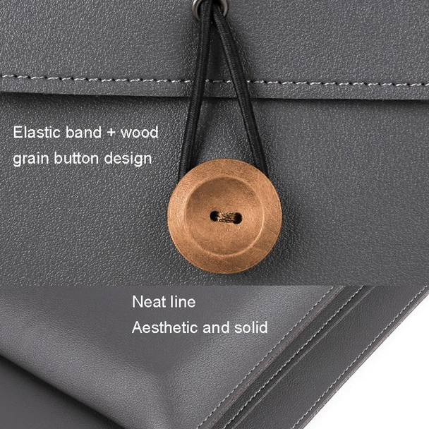 15.4/16 inch Elastic Button Laptop Waterproof PU Handbag(Khaki)