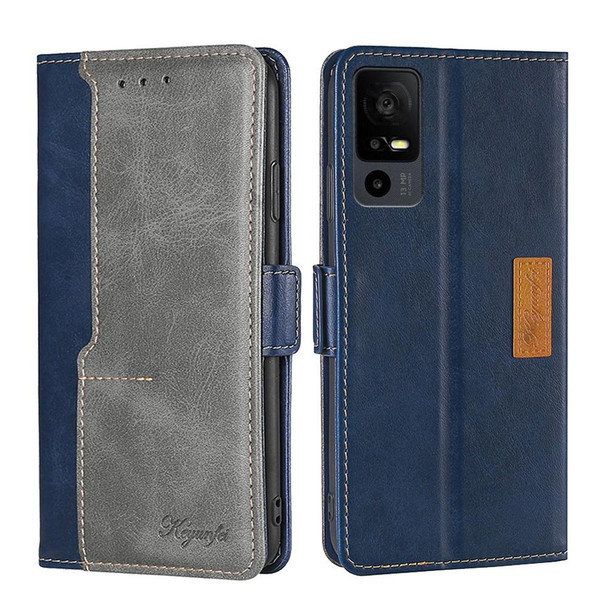 For TCL 40 XE 5G / 40X 5G T601D Contrast Color Side Buckle Leatherette Phone Case(Blue + Grey)