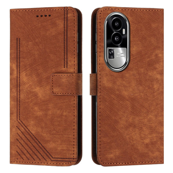 For OPPO Reno10 Pro+ Skin Feel Stripe Pattern Leatherette Phone Case with Lanyard(Brown)