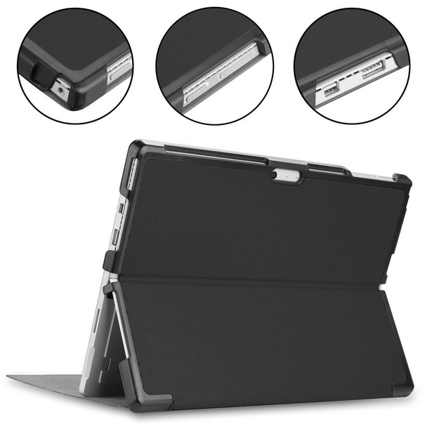 Custer Texture Horizontal Flip PU Leatherette Case for Microsoft Surface Pro 4 / 5 / 6 / 7 12.3 inch, with Holder & Pen Slot(Black)