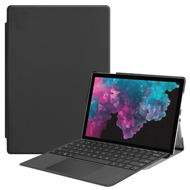 Custer Texture Horizontal Flip PU Leatherette Case for Microsoft Surface Pro 4 / 5 / 6 / 7 12.3 inch, with Holder & Pen Slot(Black)