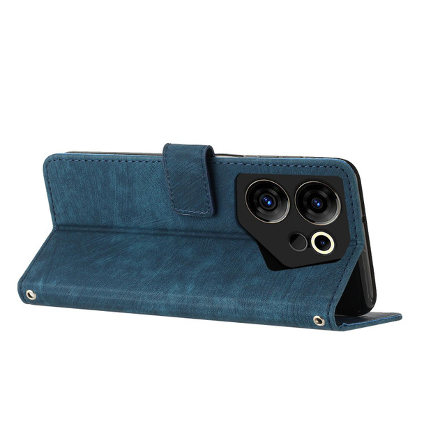 For Tecno Camon 20 Premier Skin Feel Stripe Pattern Leatherette Phone Case with Lanyard(Blue)