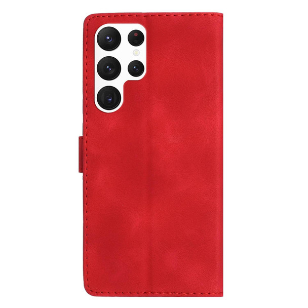 For Samsung Galaxy S22 Ultra 5G Flower Butterfly Embossing Pattern Leatherette Phone Case(Red)