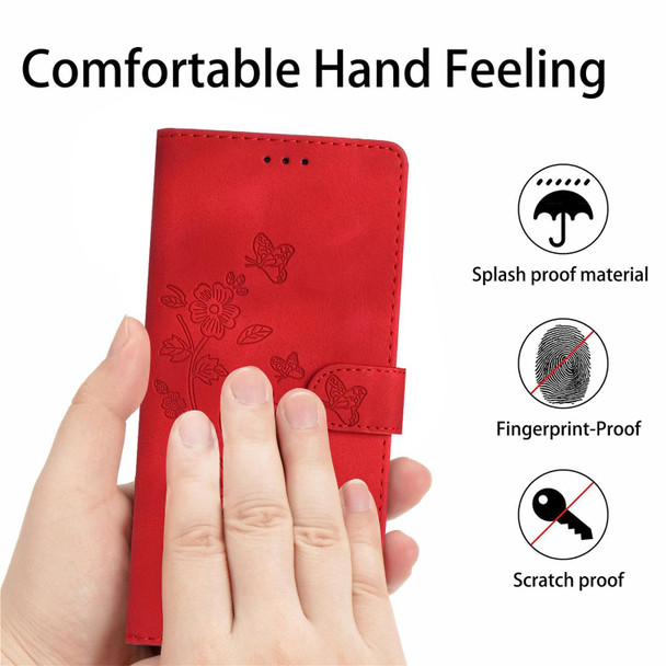 For Samsung Galaxy S22+ 5G Flower Butterfly Embossing Pattern Leatherette Phone Case(Red)