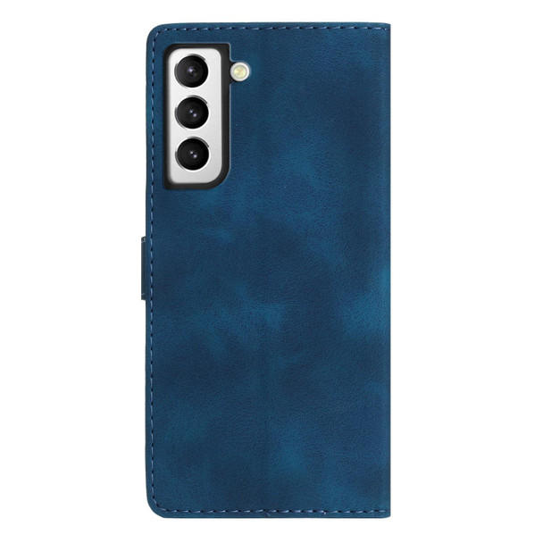 For Samsung Galaxy S21 FE 5G Flower Butterfly Embossing Pattern Leatherette Phone Case(Blue)