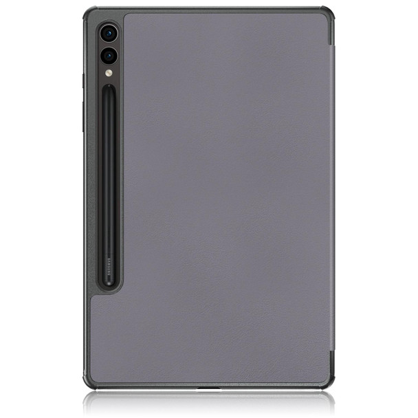 For Samsung Galaxy Tab S9+ Custer Pure Color 3-Fold Holder Smart Leatherette Tablet Case(Grey)