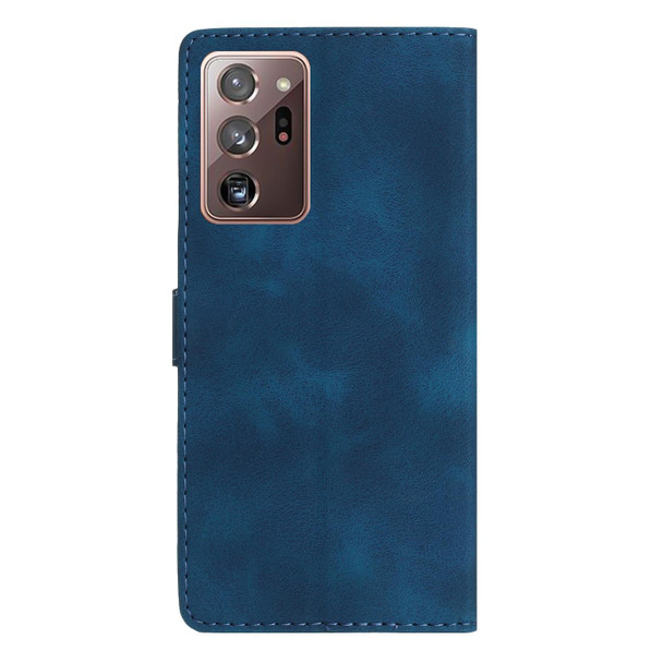 For Samsung Galaxy Note20 Ultra Flower Butterfly Embossing Pattern Leatherette Phone Case(Blue)