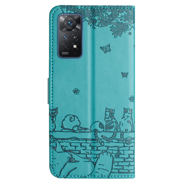 For Xiaomi Redmi Note 11 Pro 4G/5G Global Cat Embossing Pattern Leather Phone Case with Lanyard(Blue)