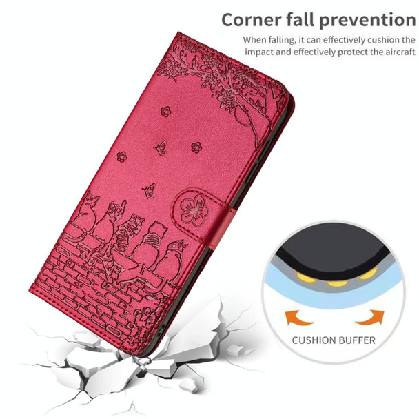 For Xiaomi Redmi Note 11 Pro 4G/5G Global Cat Embossing Pattern Leather Phone Case with Lanyard(Red)