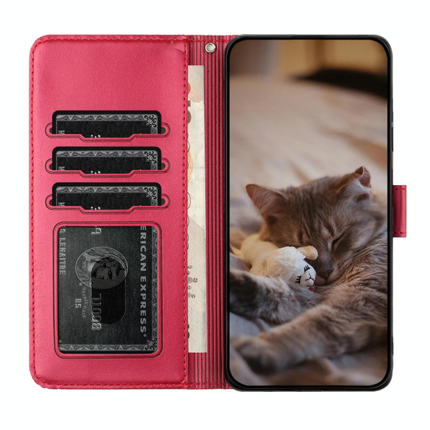 For Xiaomi Redmi Note 11 Pro 4G/5G Global Cat Embossing Pattern Leather Phone Case with Lanyard(Red)