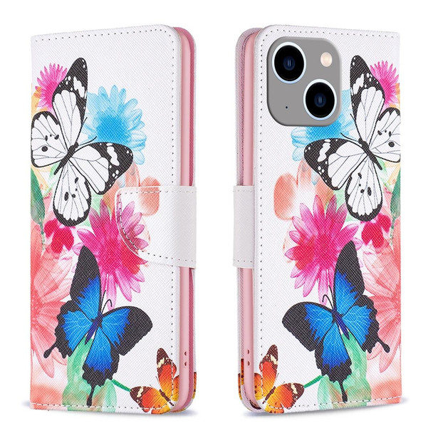 For iPhone 15 Plus Colored Drawing Pattern Leatherette Phone Case(Butterflies)