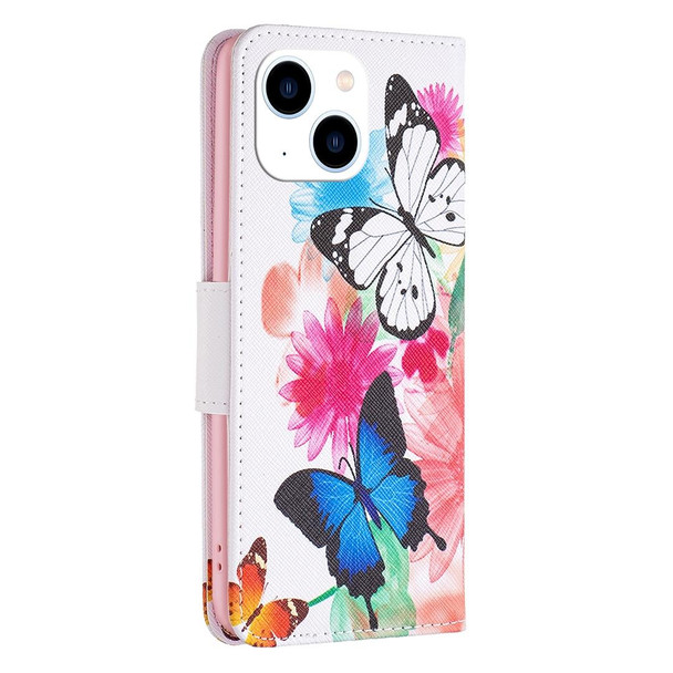 For iPhone 15 Colored Drawing Pattern Leatherette Phone Case(Butterflies)