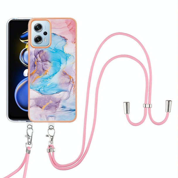 For Xiaomi Redmi Note 11T Pro/Note 11T Pro+ Electroplating IMD TPU Phone Case with Lanyard(Blue Marble)