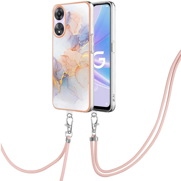 For OPPO A78 / A58 Electroplating IMD TPU Phone Case with Lanyard(White Marble)