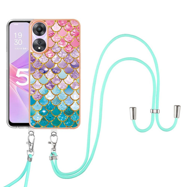 For OPPO A78 / A58 Electroplating IMD TPU Phone Case with Lanyard(Colorful Scales)