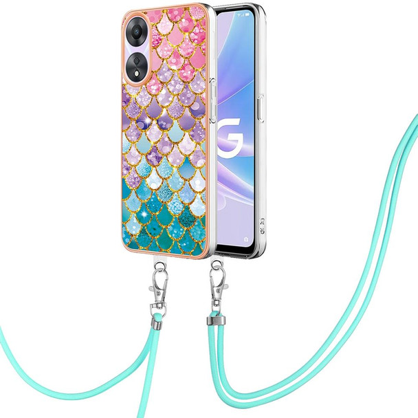 For OPPO A78 / A58 Electroplating IMD TPU Phone Case with Lanyard(Colorful Scales)