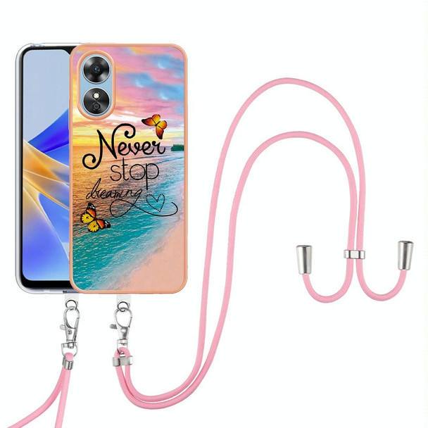 For OPPO A17 Electroplating IMD TPU Phone Case with Lanyard(Dream Butterfly)