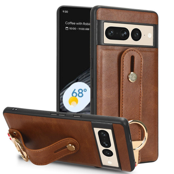 For Google Pixel 7 Pro Wristband Leatherette Back Phone Case(Brown)