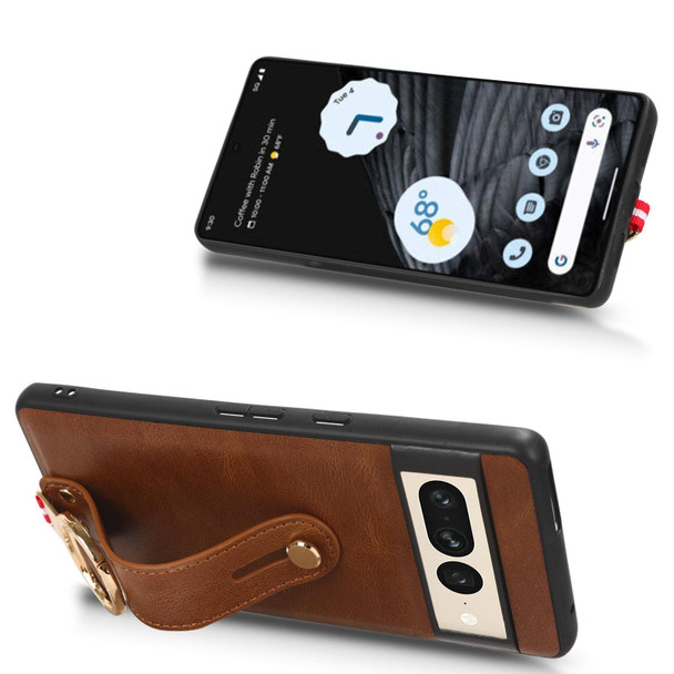 For Google Pixel 7 Pro Wristband Leatherette Back Phone Case(Brown)