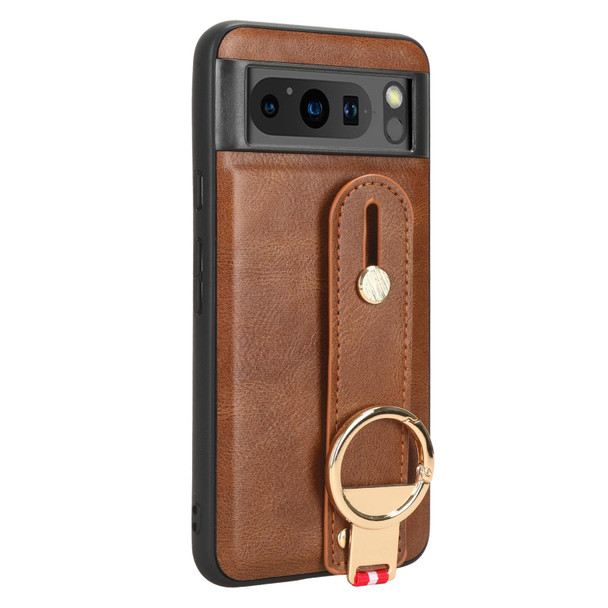 For Google Pixel 8 Pro Wristband Leatherette Back Phone Case(Brown)