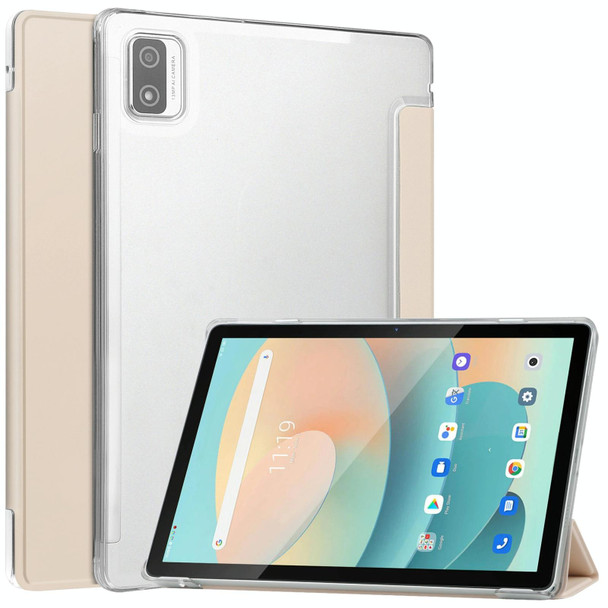 For Blackview Tab 12 / 12 Pro 3-fold Semi-transparent Frosted Smart Leatherette Tablet Case(Apricot)
