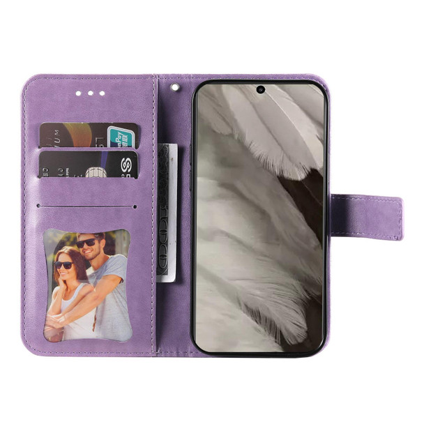 For Google Pixel 8 7-petal Flowers Embossing Leatherette Phone Case(Light Purple)