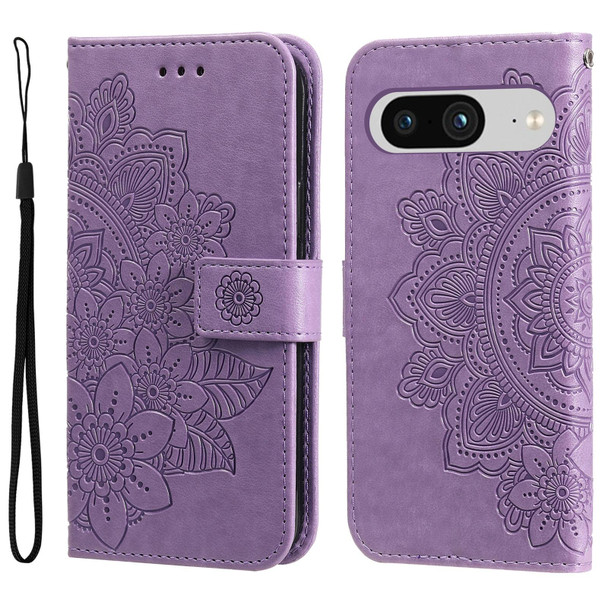 For Google Pixel 8 7-petal Flowers Embossing Leatherette Phone Case(Light Purple)