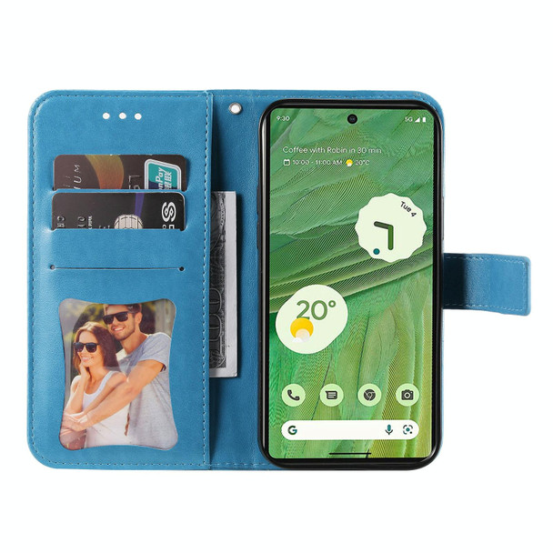 For Google Pixel  7 7-petal Flowers Embossing Leatherette Phone Case(Blue)