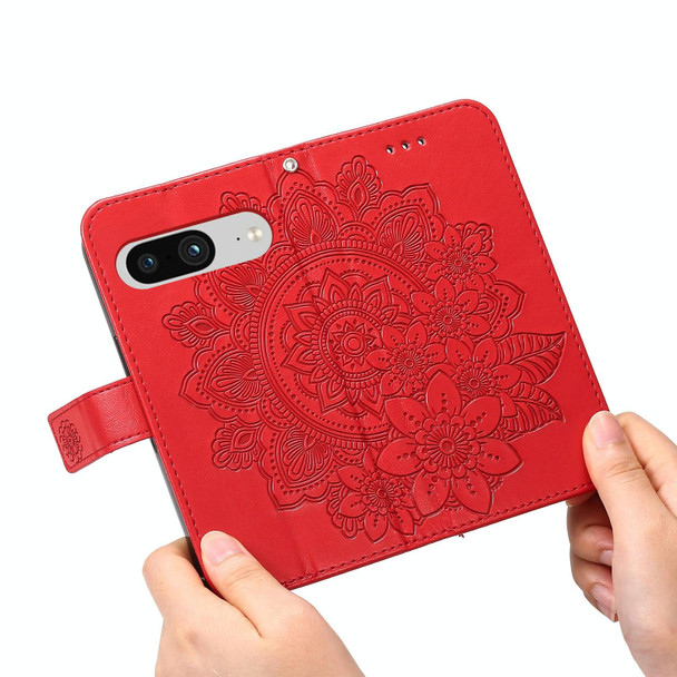 For Google Pixel 8 7-petal Flowers Embossing Leatherette Phone Case(Red)