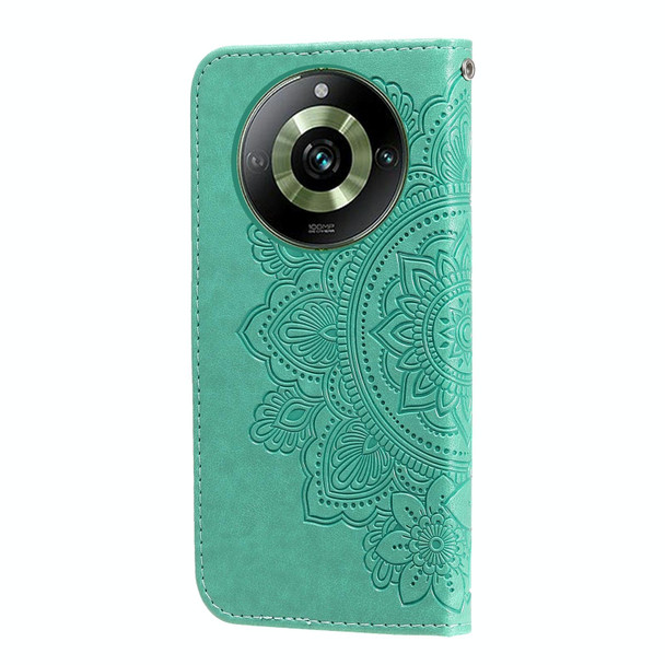 For Realme 11 7-petal Flowers Embossing Leatherette Phone Case(Green)