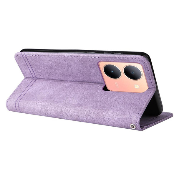 For vivo Y78 5G Foreign Skin Feel Life Tree Metal Button Leather Phone Case(Purple)