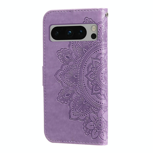 For Google Pixel 8 Pro 7-petal Flowers Embossing Leatherette Phone Case(Light Purple)