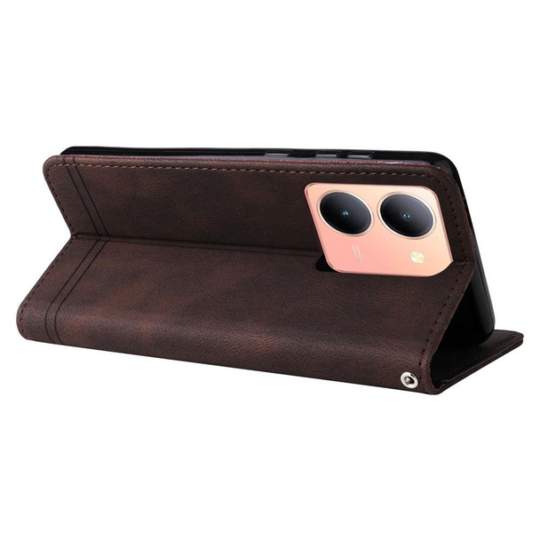 For vivo Y36 4G / 5G Foreign Skin Feel Life Tree Metal Button Leather Phone Case(Brown)