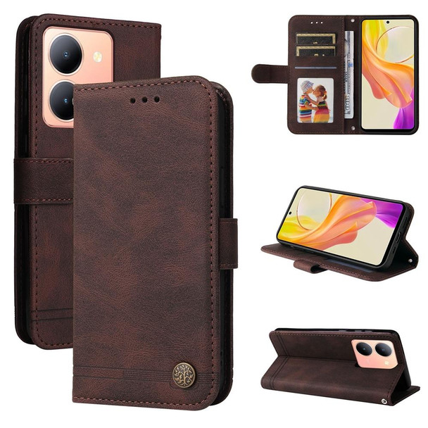 For vivo Y36 4G / 5G Foreign Skin Feel Life Tree Metal Button Leather Phone Case(Brown)