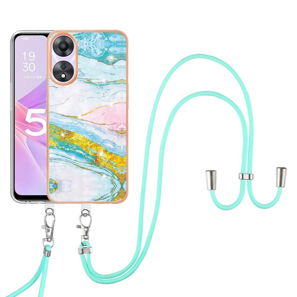 For OPPO A78 / A58 Electroplating Marble Dual-side IMD Phone Case with Lanyard(Green 004)