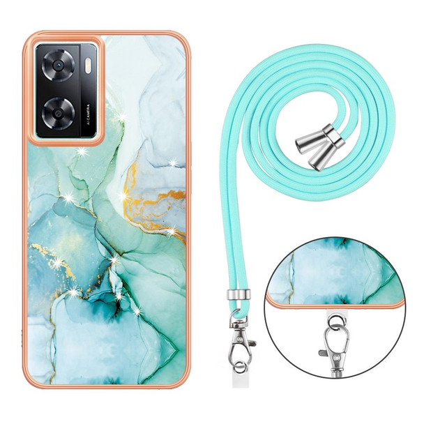 For OPPO A57 4G/A77 5G Taiwan/K10 5G Global Electroplating Marble Dual-side IMD Phone Case with Lanyard(Green 003)