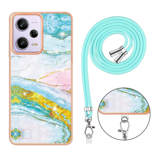 Electroplating Marble Dual-side IMD Phone Case with Lanyard For Xiaomi Redmi Note 12 Pro 5G Global/Note 12 Pro 5G China/Poco X5 Pro 5G/Note 12 Pro Speed(Green 004)