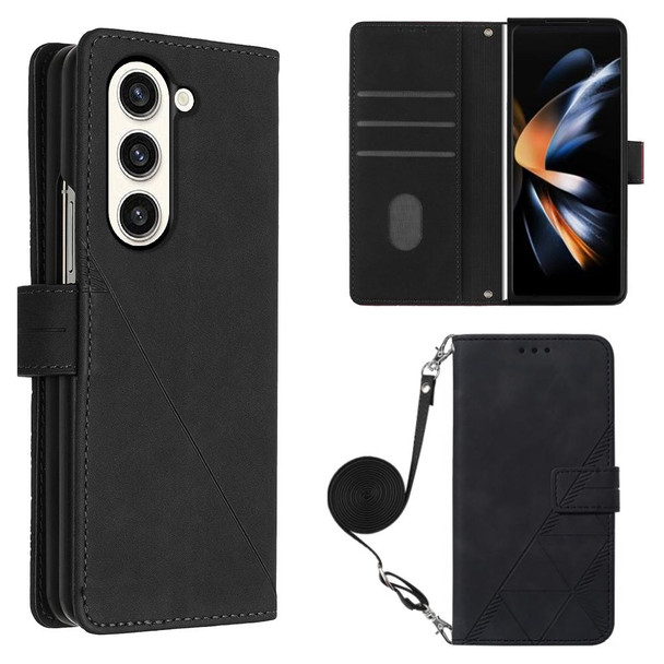 For Samsung Galaxy Z Fold5 5G Crossbody 3D Embossed Flip Leatherette Phone Case(Black)
