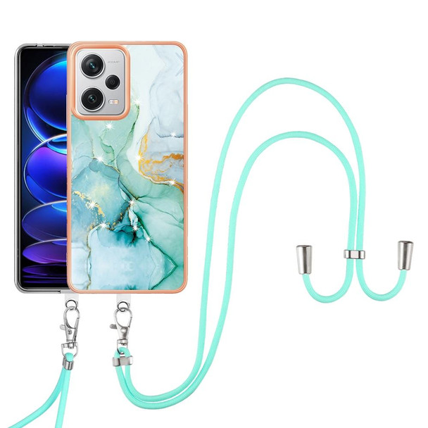 For Xiaomi Redmi Note 12 Pro+ Global Electroplating Marble Dual-side IMD Phone Case with Lanyard(Green 003)