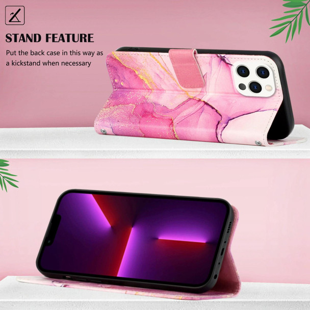For iPhone 15 Pro PT003 Marble Pattern Flip Leatherette Phone Case(Pink Purple Gold LS001)
