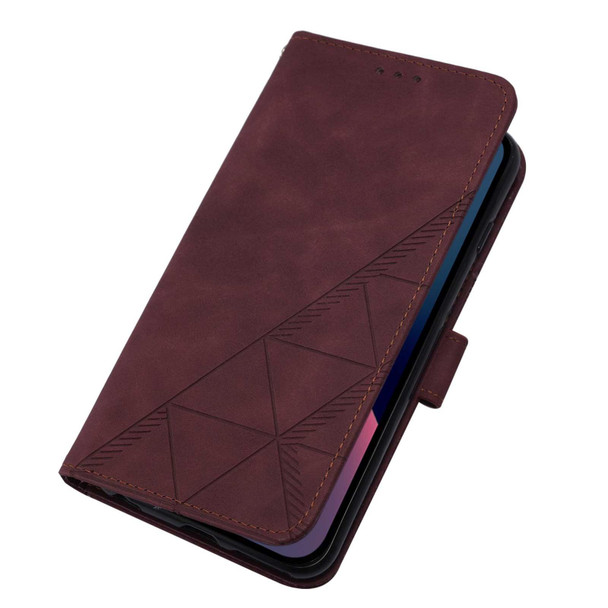 For iPhone 15 Pro Max Crossbody 3D Embossed Flip Leatherette Phone Case(Wine Red)