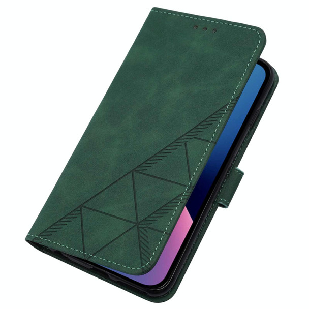 For iPhone 15 Pro Crossbody 3D Embossed Flip Leatherette Phone Case(Dark Green)
