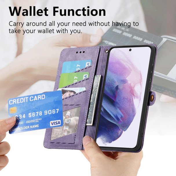 For Samsung Galaxy S22 5G Geometric Zipper Wallet Side Buckle Leatherette Phone Case(Purple)