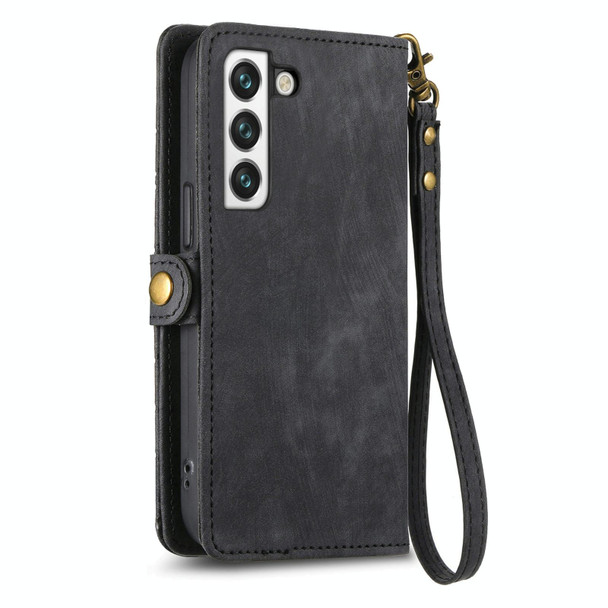 For Samsung Galaxy S21+ 5G Geometric Zipper Wallet Side Buckle Leatherette Phone Case(Black)