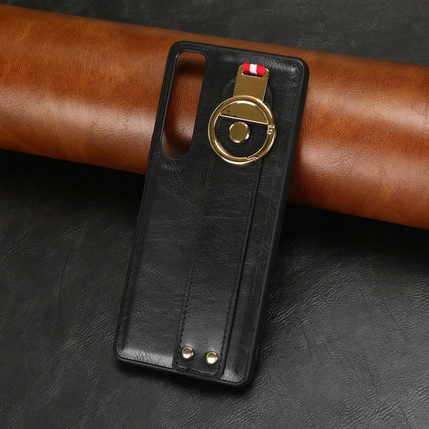 For Sony Xperia 1 III Wristband Leatherette Back Phone Case(Black)