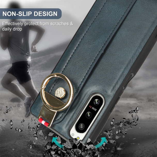 For Sony Xperia 5 III Wristband Leatherette Back Phone Case(Blue)